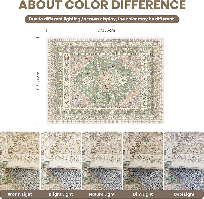 9x12 Area Rugs for Living Room, Large Washable Rug, Dining Room, Low Pile - Image 2