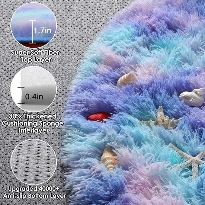 Rainbow Round Area Rugs 6ft, Fluffy Soft Bedroom Circle Rug - Image 2