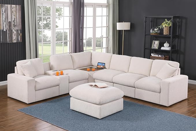Ball & Cast 127" Oversized Modular Sectional Sofa L-Shaped, Large Chenille - Image 2