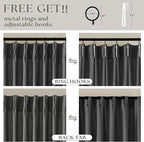 Charcoal Gray Linen Pinch Pleat Semi Sheer 108 Inch Curtains 2 Panels Set | - Image 5