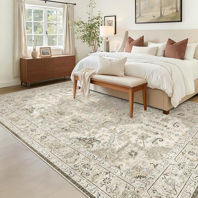 Madane 5x7 Area Rugs for Living Room, Non-Slip Washable Rug, Ivory/Brown | - Image 3