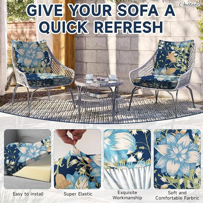 CALBODE 8Pcs Stretch Patio Cushion Cover, Printed Couch & Sofa Slipcovers - Image 5