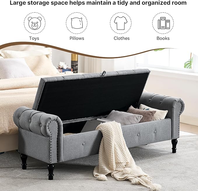 67 Inch Storage Bench for Bedroom, End of Bed Bench, King Size Benches - Image 4