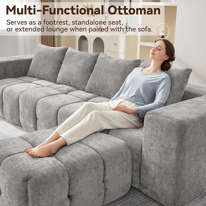Large Boneless Ottoman, Upholstered Cloud Ottomans - Image 6