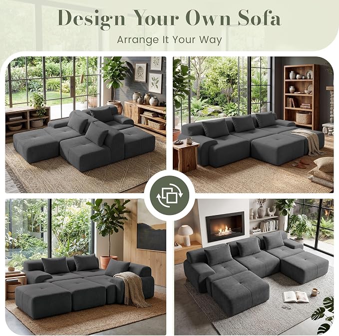 GRUSIGN 118'' Modular Sectional Oversized Boneless Couch, Tufted Cloud - Image 3
