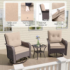 ALAULM 3 Piece Wicker Patio Chairs Outdoor Swivel Rocker Chairs - Image 4