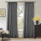 Dark Grey Pleated Thick Linen Blackout Curtains 102 Inches Long by Twodrapes
