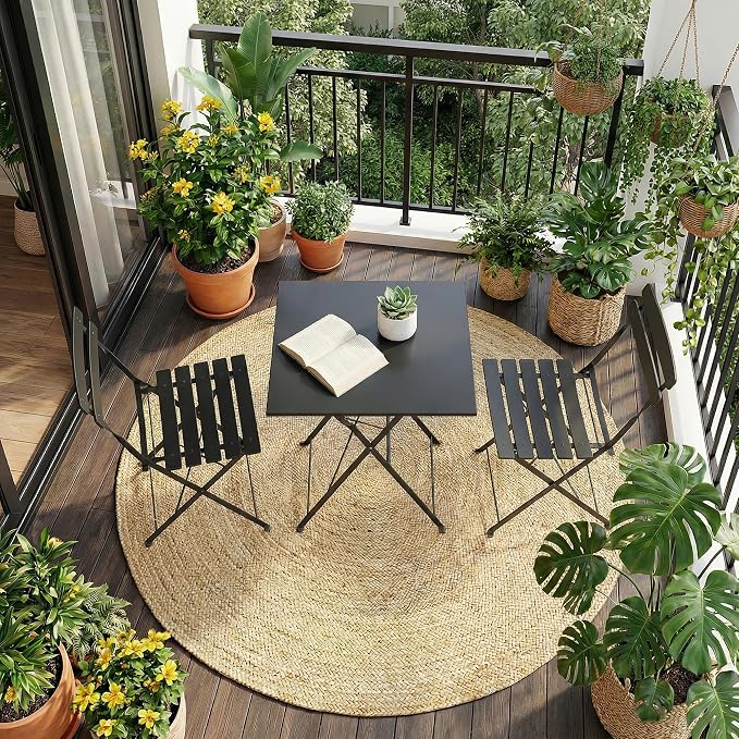 GarveeLife 3 Piece Patio Bistro Set, Folding Patio Bistro Table and Chairs Set - Image 2