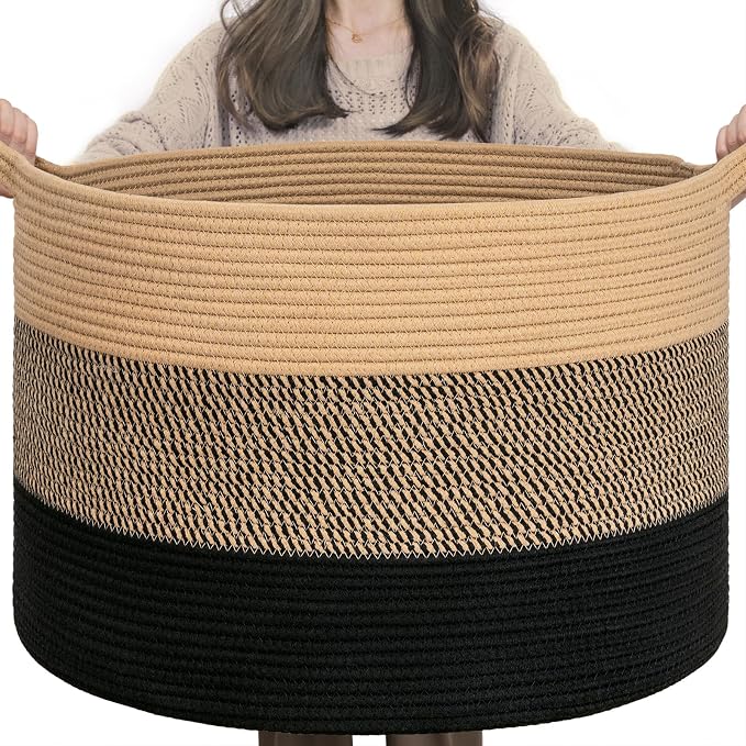 INDRESSME XXXLarge Cotton Rope Basket 21.7" x 21.7" x 13.8" Woven Baby laundry by INDRESSME