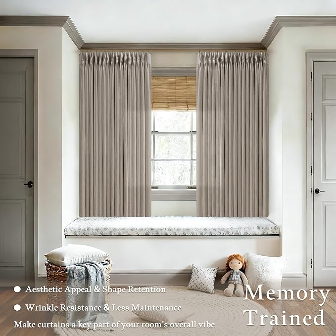 Burlywood Birch Pleated Semi Sheer Linen Kitchen Curtains 50x63 | Taupe Pinch - Image 2