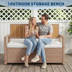 Outdoor Storage Bench with Cushion, Hand-Woven Yellow Wicker Deck Box with - Image 7