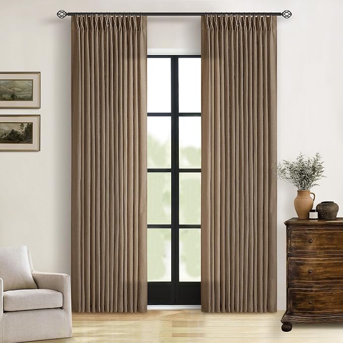 Brown Pinch Pleated Light Filter Linen Curtains 84 Inches Long | Farmhouse - Image 9