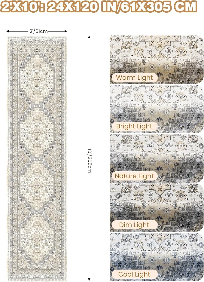 Runner Rug 2x10, Vintage Washable Rugs - Image 2