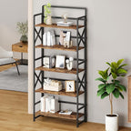 No Assembly Folding Bookshelf, 5 Tiers Vintage Wood Collapsible Book Shelf - Image 2