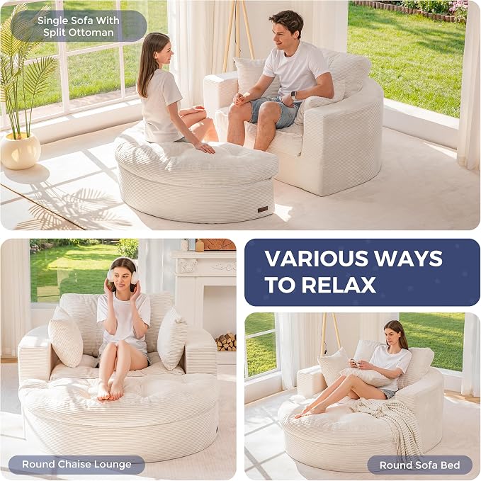 MAXYOYO Oversized Round Chaise Lounge Sofa, Upholstered Lounge Chair - Image 3