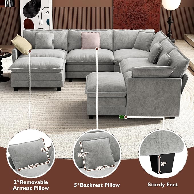 Ihanherry 114" V-Shaped Modern Sofa Modular Sectional Cloud Couch - Image 6