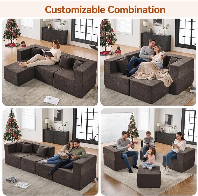 MONVANE 103'' Modular Sectional Sofa, Comfy Teddy Velvet Cloud Couch - Image 4