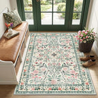 PLHXFR Area Rug Living Room: 3x5 Floral Washable Boho Carpet Green Beige | by PLHXFRSoftAreaRugs