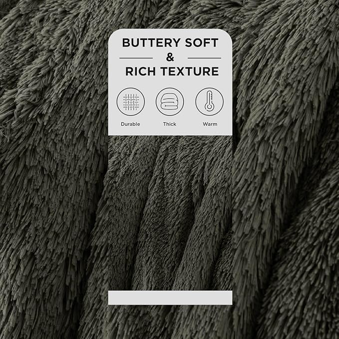 Bedsure GentleSoft Fluffy Olive Green Blankets Queen Size - Image 2