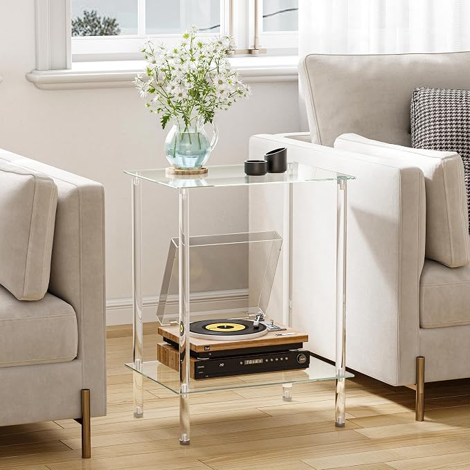 Tempered Glass Side Tables Set of 2 Acrylic End Table - Image 6