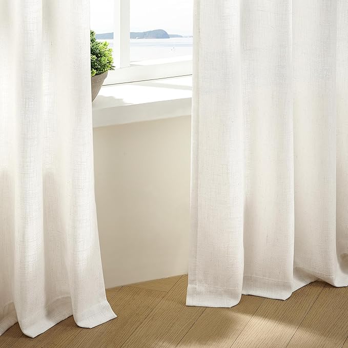 102 Inch Curtains Pinch Pleat Linen Curtains Natural 2 Panels | Light Filtering - Image 7