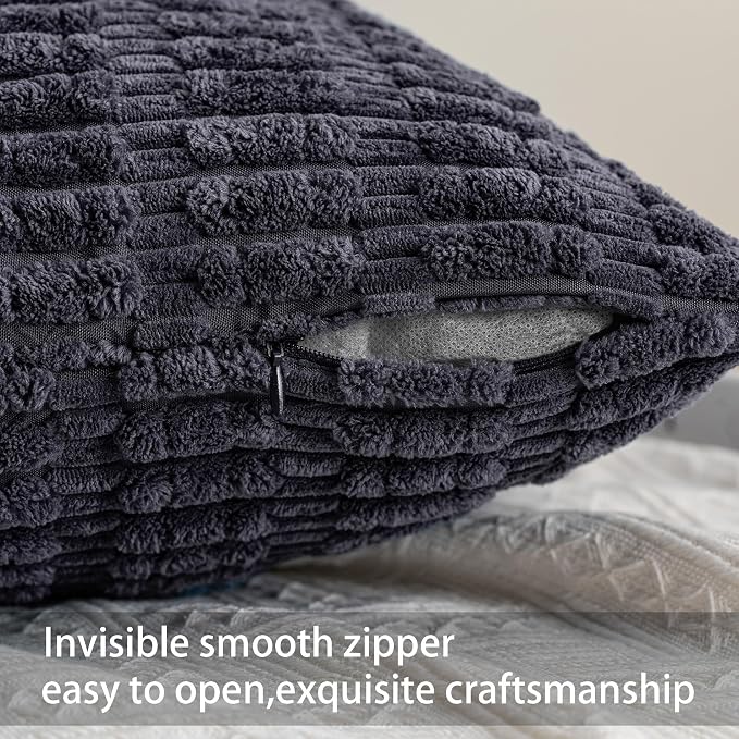 Pack of 2 Corduroy Decorative Throw Pillow Covers 16x16 Inch, Dark Grey | Fall - Image 3