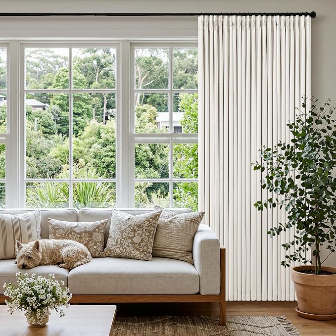 Ivory Linen Blackout Pinch Pleated Curtains 84 Inches Long 2 Panels Set | Pinch - Image 9