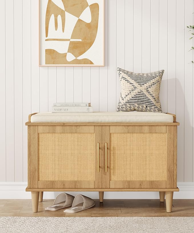 Akxomel Rattan Shoe Storage Bench - Image 2