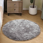 Goolela Grey Round Rug 3ft Fluffy Faux Sheepksin Fur Rug Fuzzy Gray Bedside Rugs by Goolela
