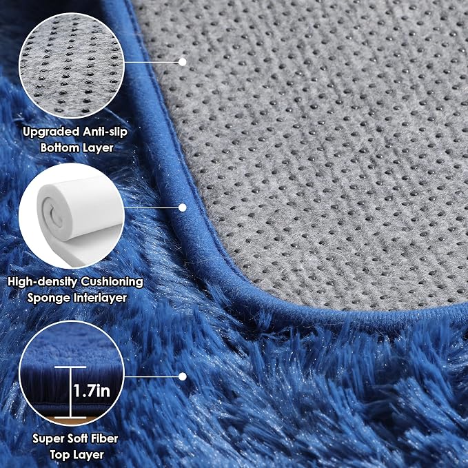 Navy Blue 6x9 Area Rugs for Living Room Bedroom, Large Fluffy Bedside Throw Rug - Image 3