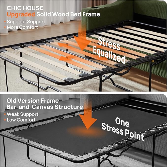 Queen Size Pull Out Sleeper Sofa Bed, 2-in-1 Convertible Corduroy Pull Out - Image 3