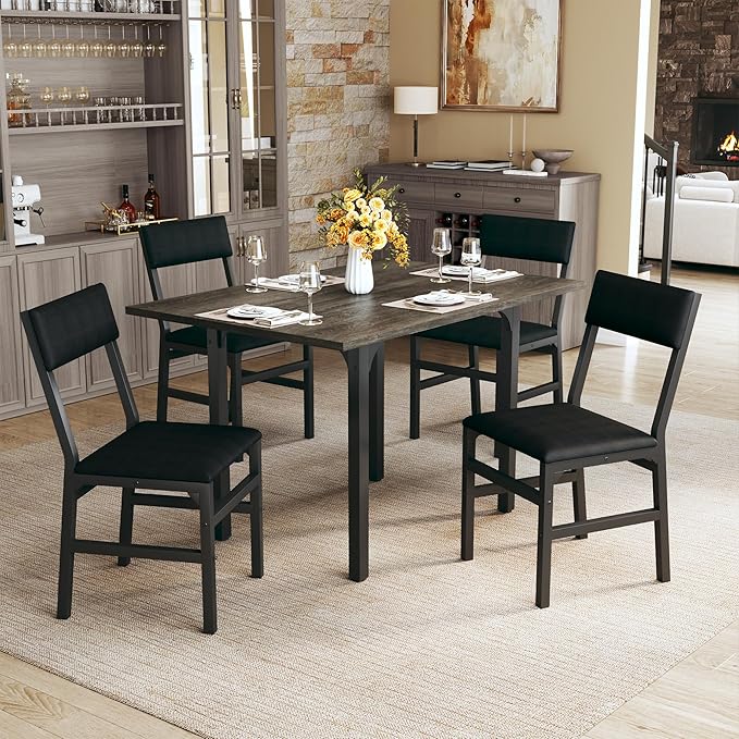 HUAHUU Dining Table Set for 4, Extendable Kitchen Table Cushion Chairs Set of 4 by HUAHUU