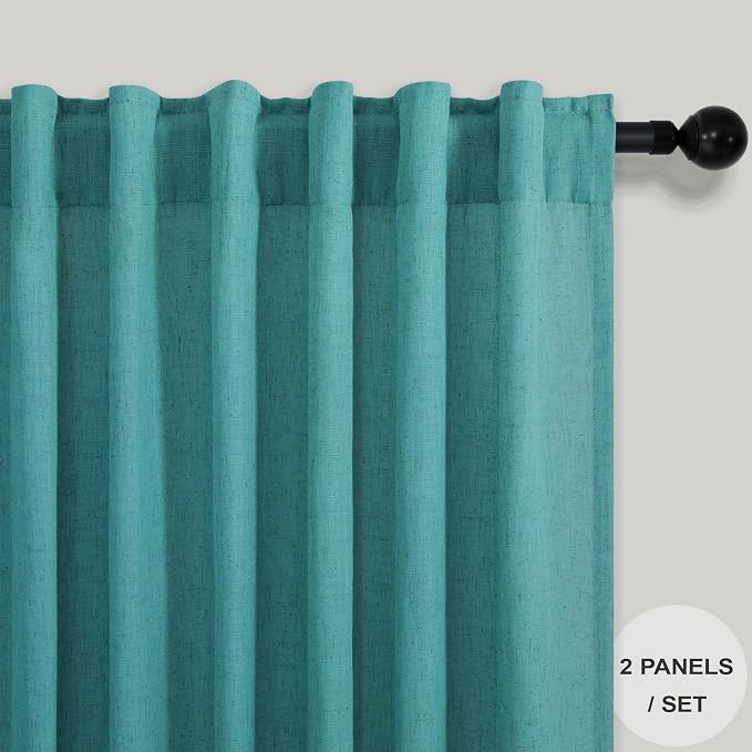 Mid Century Modern Teal Curtains 96 Inches Long 2 Panels - Image 8