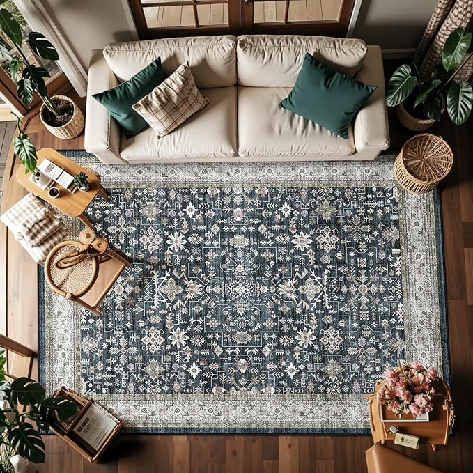 Ashen Area Rug 5x7 for Living Room Bedroom | Low Pile; Non Slip;Machine by WelcometoBabovid