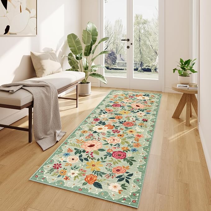 DUKINO 2x6 Runner Rug for Hallway, Washable Kitchen Rugs Non Slip, Floral - Image 5
