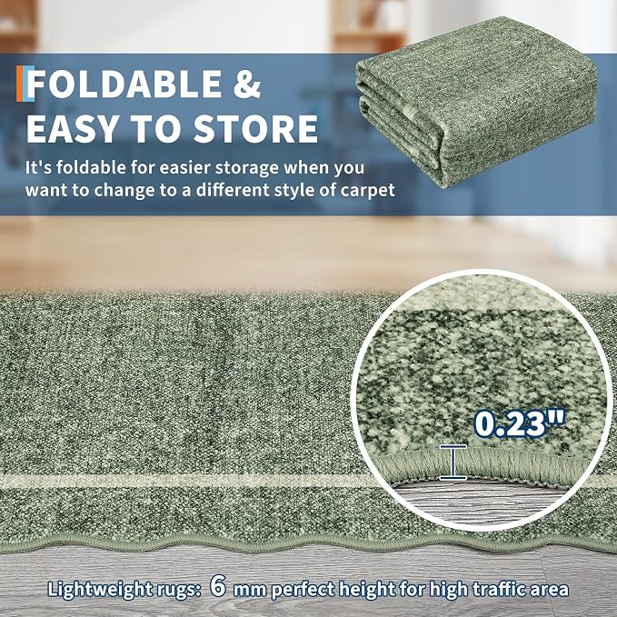 GarveeHome Scalloped Washable Runner Rug 2x6 Non Slip Kitchen Rugs Green | - Image 6