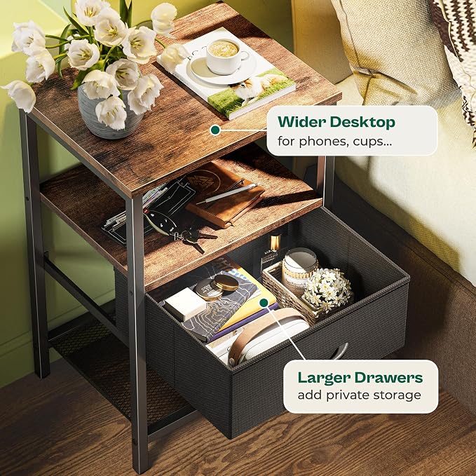 Huuger Night Stand with Fabric Drawer, Side Table with Mesh Shelf, Bedroom - Image 5