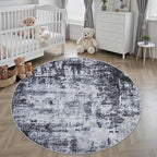 Round Area Rug Living Room: 6 ft Modern Washable Carpet Dark | - Image 4