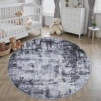 Round Area Rug Living Room: 4 ft Modern Washable Carpet Dark | - Image 3