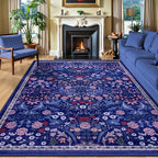 PLHXFR 8x10 Area Rug Living Room: Floral Washable Boho Soft Carpet Blue | by PLHXFRSoftAreaRugs