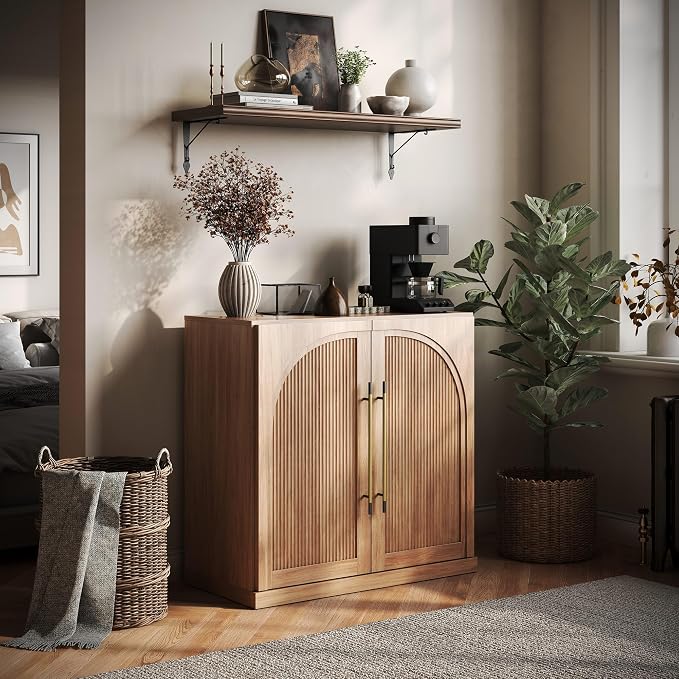 BELLEZE Modular Sideboard with Double-Arc Wood Doors, Small Arched Buffet by BELLEZE