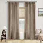 Light Filtering Flax Linen Pleat Living Room Curtains Latte 108 Inch Length | - Image 6