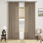 Extra Long Light Brown 120 Inches Semi Sheer Linen Curtains Brown Coffee | - Image 9