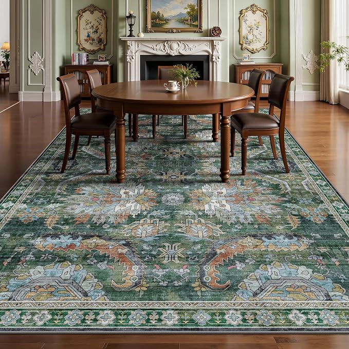9x12 Area Rug, Vintage Retro Soft Washable Rug, Non-Slip Low Pile Rugs - Image 4