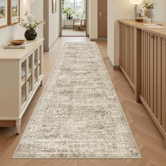 Soalmost Washable Runner Rug 2'6"x8' Kitchen Hallway Runners Brown | Soft by Soalmost