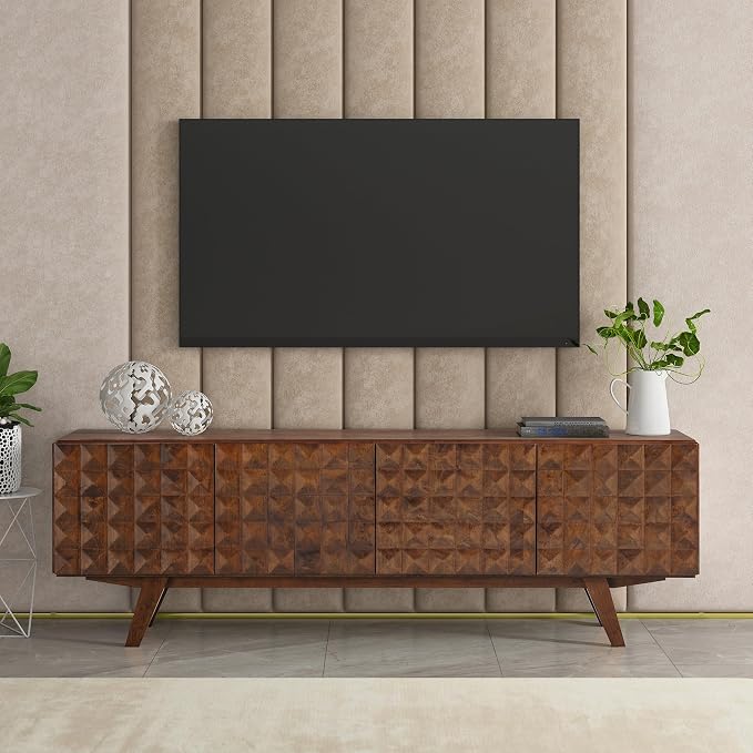 NTC Sapa Mid-Century Modern Solid Wood TV Stand 4-Door Media Console by NTC