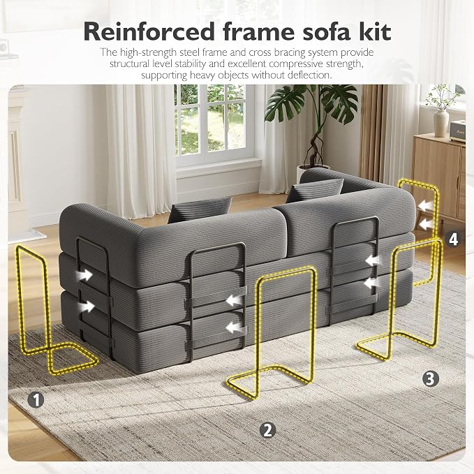 79in Convertible Sofa Bed, Corduroy Boneless Couch Bed, Futon Sleeper Sofa Pull - Image 7