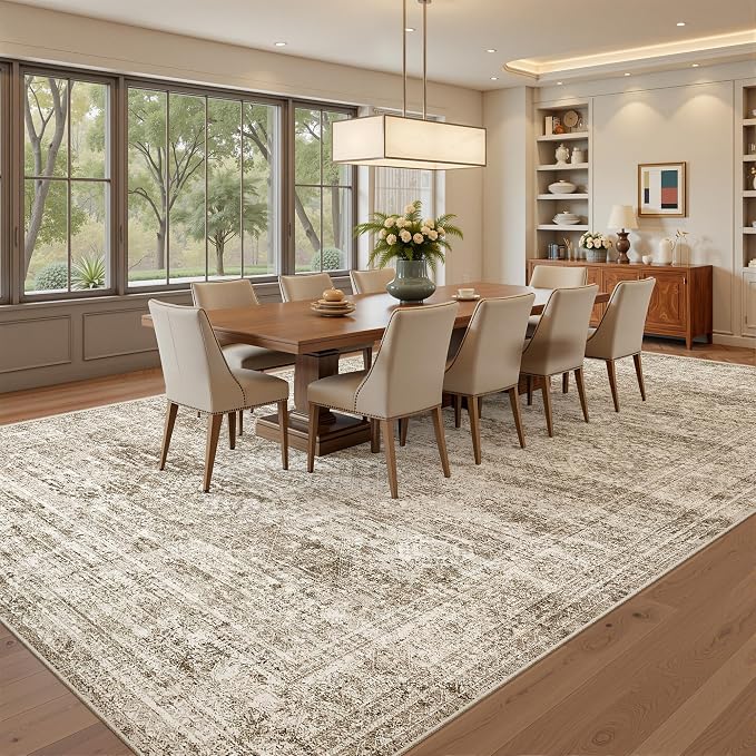Soalmost 7x10 Area Rug for Living Room Washable Rugs Non-Slip Brown | Low-Pile - Image 4
