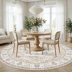 7x7 Living Room Area Rug: Washable Oriental Printed Soft Round Rug - Image 6