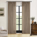 Farmhouse 80 Inch Brown Tan Pinch Pleated Linen Semi Sheer Curtains 2 Panel | by Twodrapes